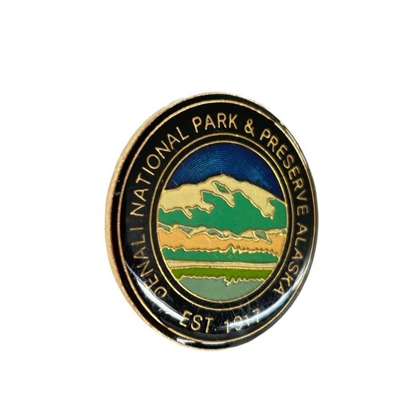 Souvenir Lapel Pin Denali National Park Alaska Resin 1" Diameter - Picture 3 of 6